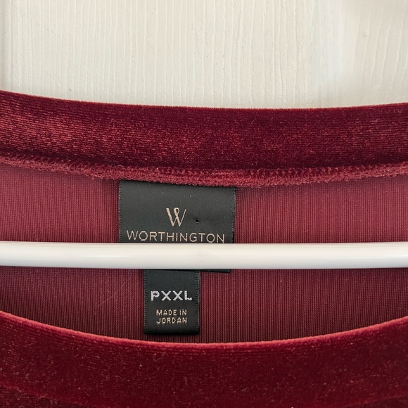 Worthington VELVET BLOUSE MAROON BERRY WOMEN PETITE XXLarge BELL LONG SLEEVE - Picture 4 of 11
